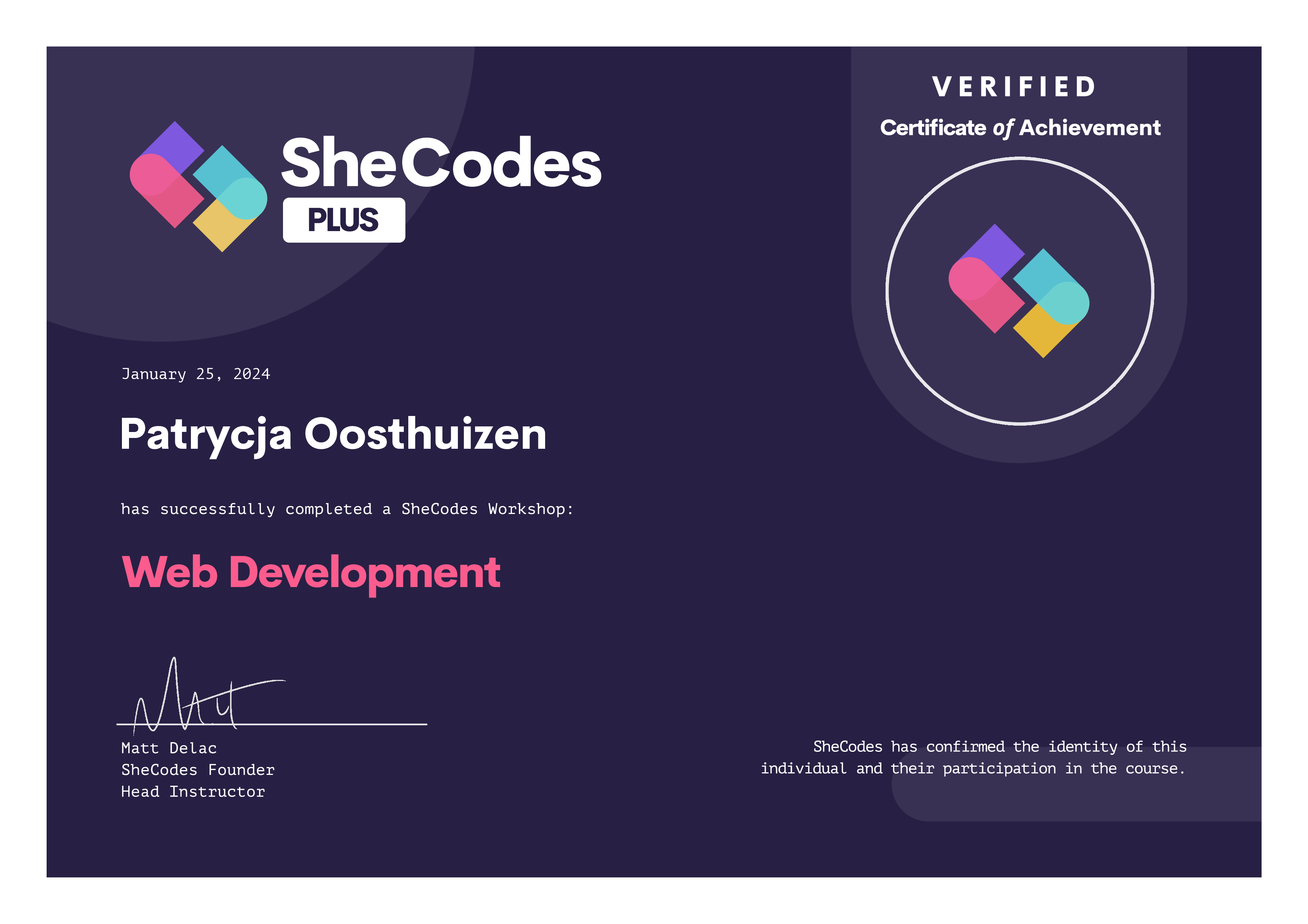 Patrycja's certificate Patrycja's certificate